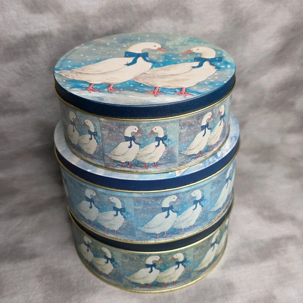 3 PC Nesting Metal Canister Set Goose Cottagecore Country Farmhouse Vtg 1980s